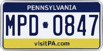 PA license plate MPD0847