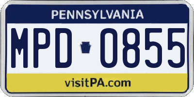 PA license plate MPD0855