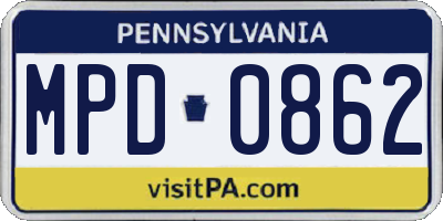 PA license plate MPD0862