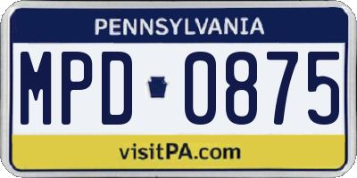 PA license plate MPD0875