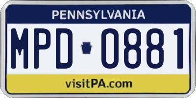 PA license plate MPD0881