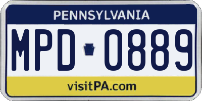 PA license plate MPD0889