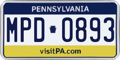 PA license plate MPD0893