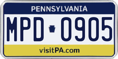 PA license plate MPD0905