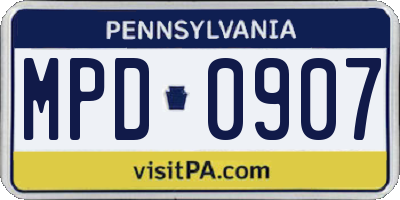 PA license plate MPD0907