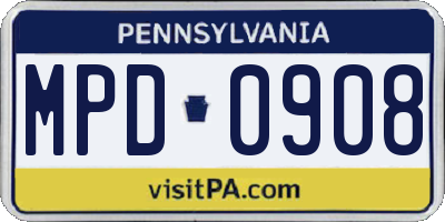 PA license plate MPD0908