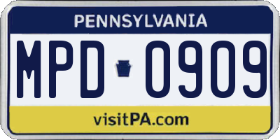 PA license plate MPD0909