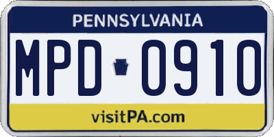 PA license plate MPD0910