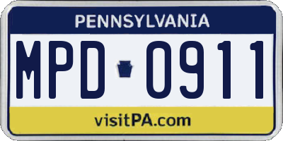PA license plate MPD0911