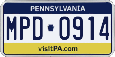 PA license plate MPD0914