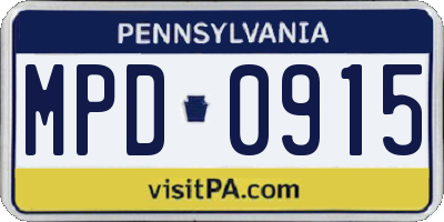 PA license plate MPD0915