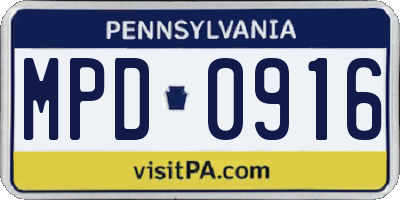 PA license plate MPD0916