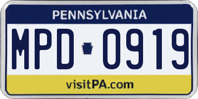 PA license plate MPD0919