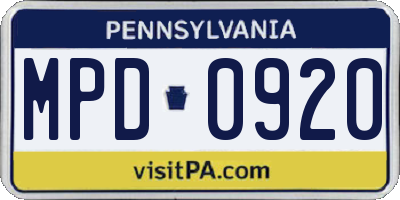 PA license plate MPD0920