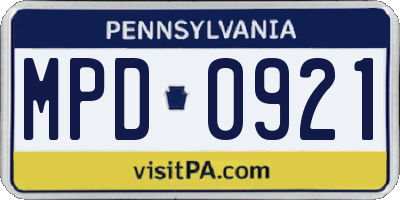PA license plate MPD0921