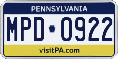 PA license plate MPD0922
