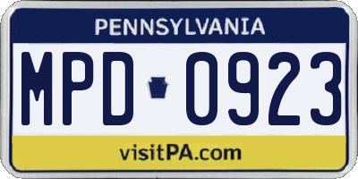 PA license plate MPD0923