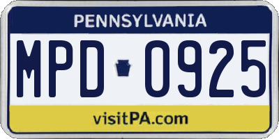 PA license plate MPD0925