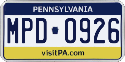 PA license plate MPD0926