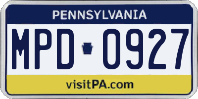 PA license plate MPD0927