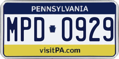 PA license plate MPD0929