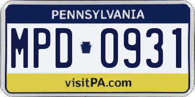 PA license plate MPD0931