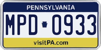 PA license plate MPD0933