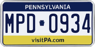 PA license plate MPD0934