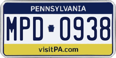 PA license plate MPD0938