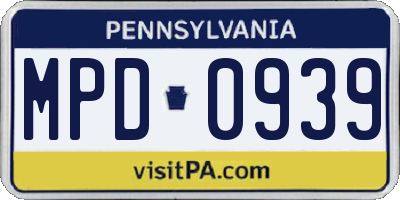 PA license plate MPD0939
