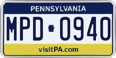 PA license plate MPD0940
