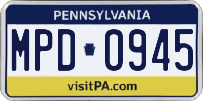 PA license plate MPD0945