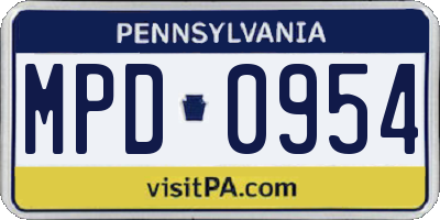 PA license plate MPD0954