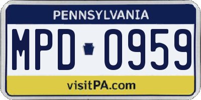PA license plate MPD0959