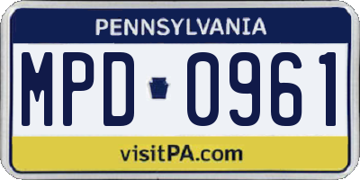 PA license plate MPD0961