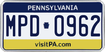 PA license plate MPD0962