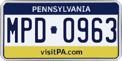 PA license plate MPD0963