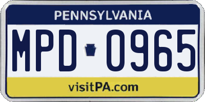 PA license plate MPD0965