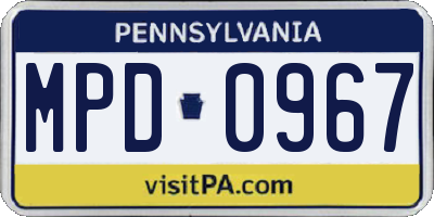 PA license plate MPD0967