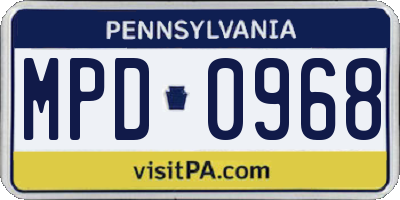 PA license plate MPD0968