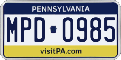 PA license plate MPD0985