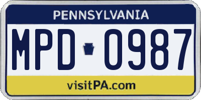 PA license plate MPD0987