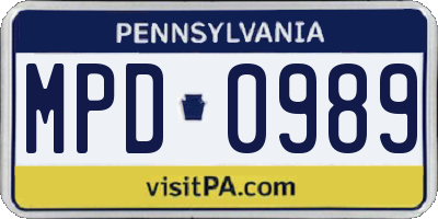PA license plate MPD0989