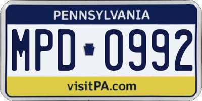 PA license plate MPD0992