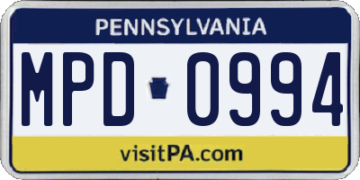 PA license plate MPD0994