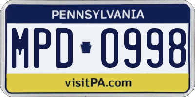 PA license plate MPD0998