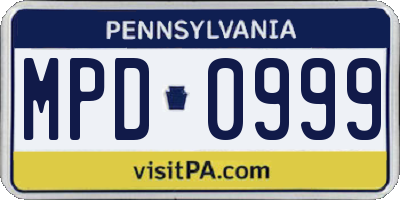 PA license plate MPD0999