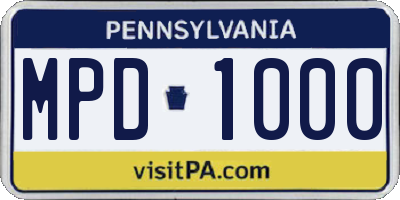 PA license plate MPD1000