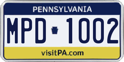 PA license plate MPD1002