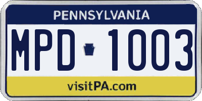 PA license plate MPD1003